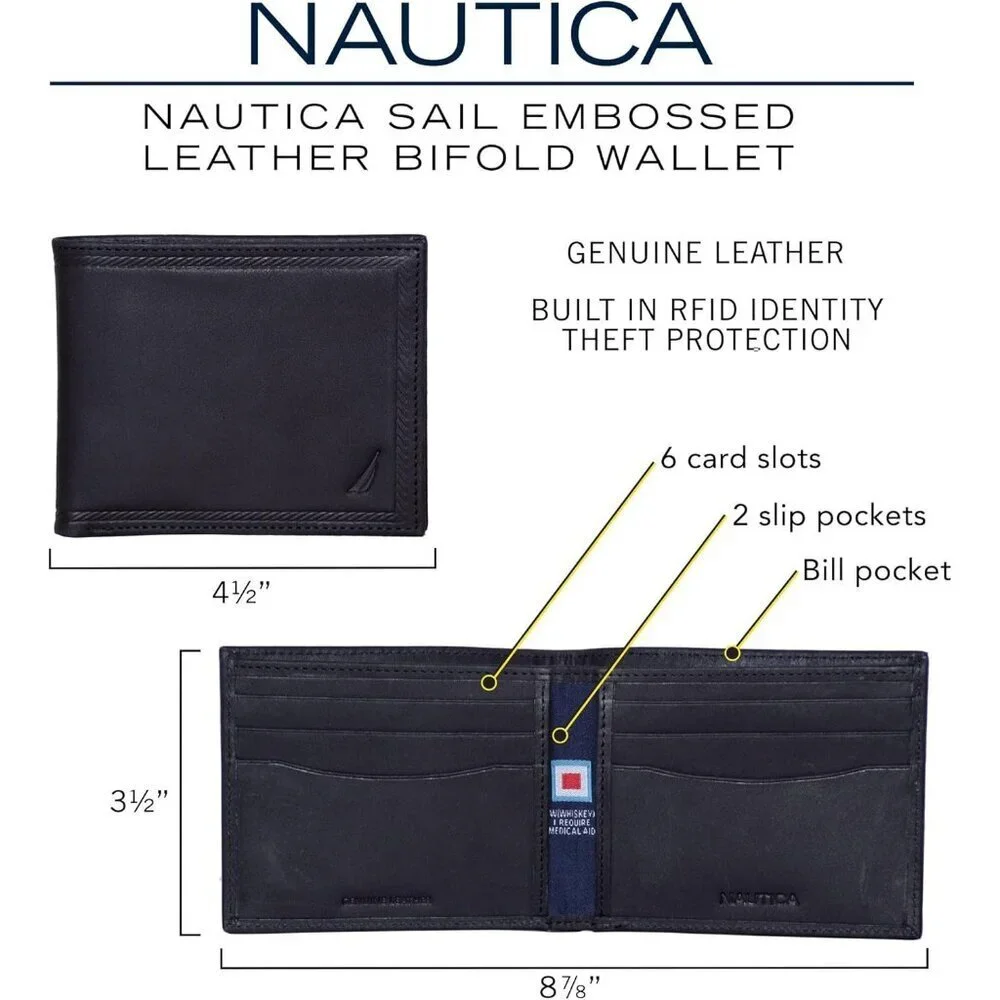 Men's Brown Bifold Leather Wallet RFID Blocking ID Window Card Slots